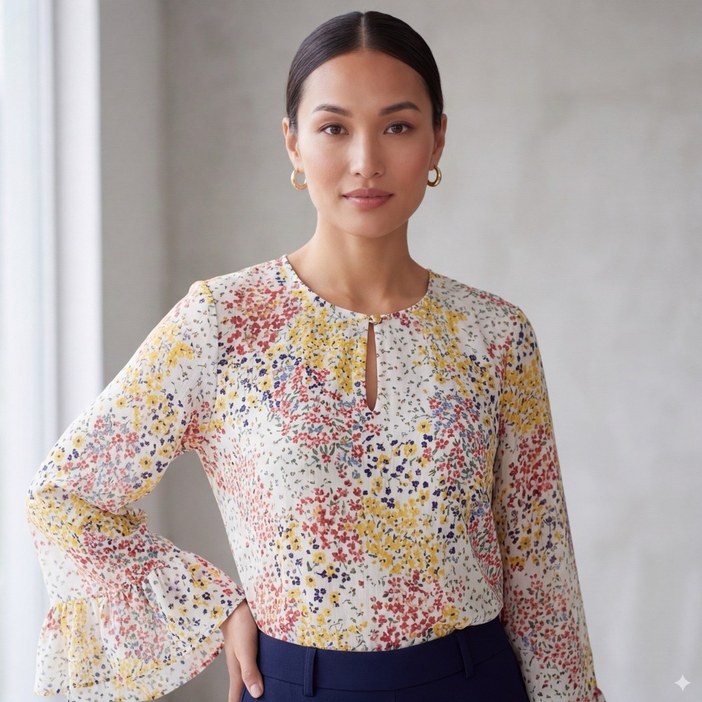 Newbury Kustom Small Floral Cropped Blouse Made in USA